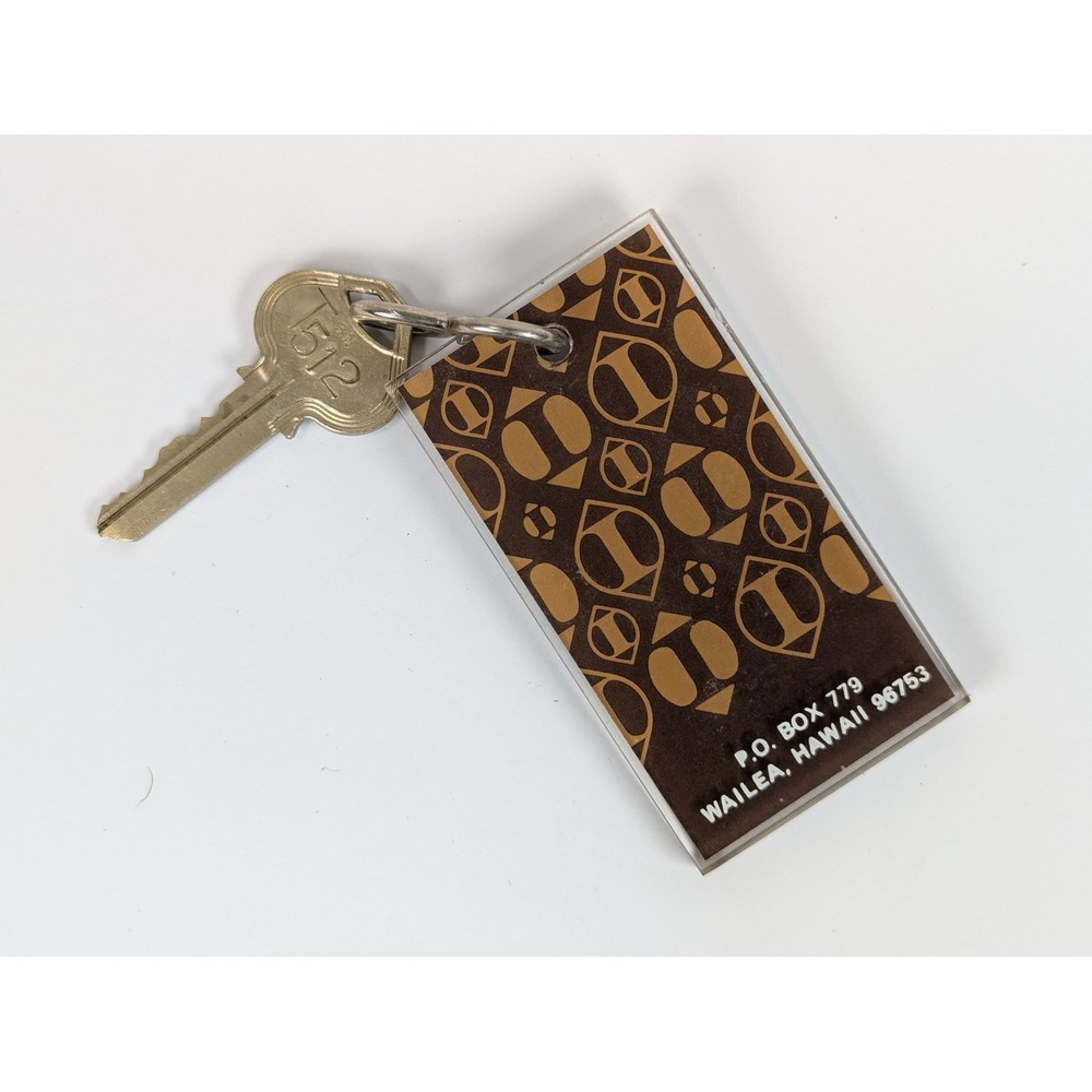 Vintage Wailea Hawaii Hotel Key Fob Acrylic Keychain Russwin Key T512 Brown Tan